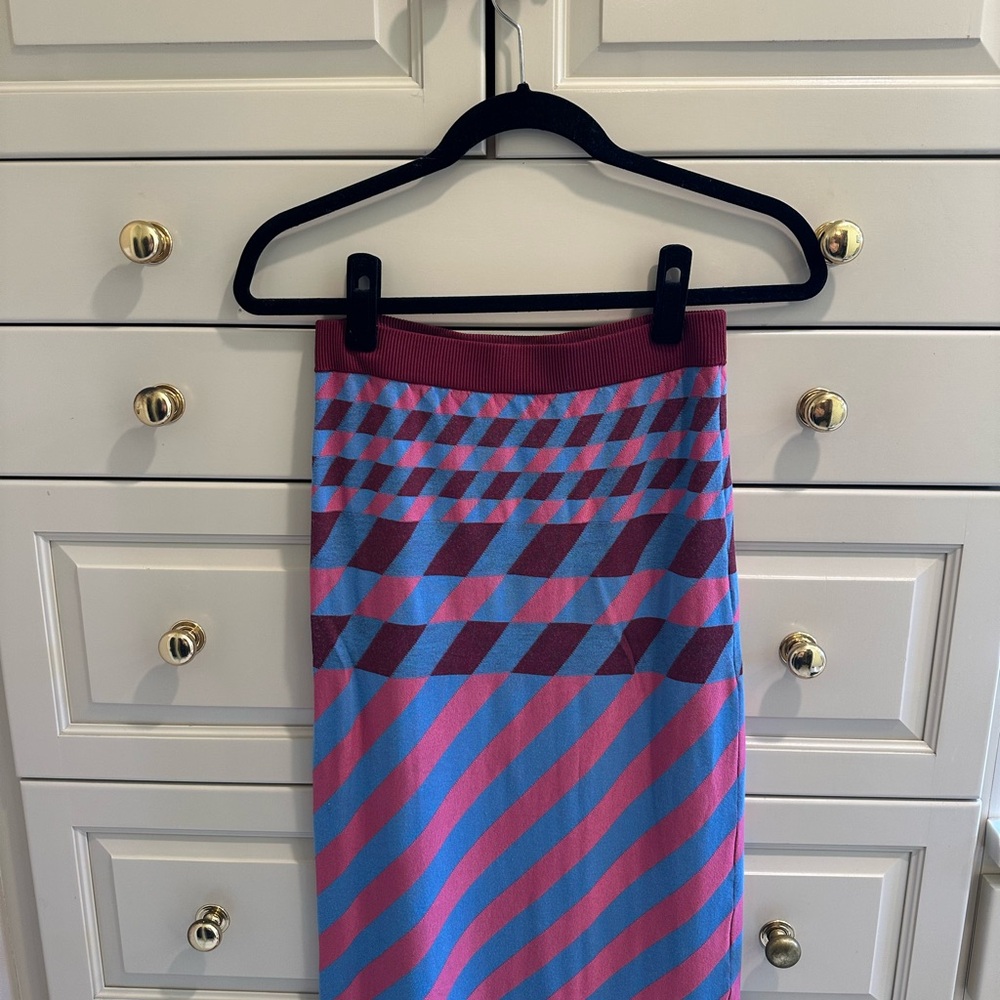 Diane Von Furstenberg Pink and Blue Geometric Midi Skirt